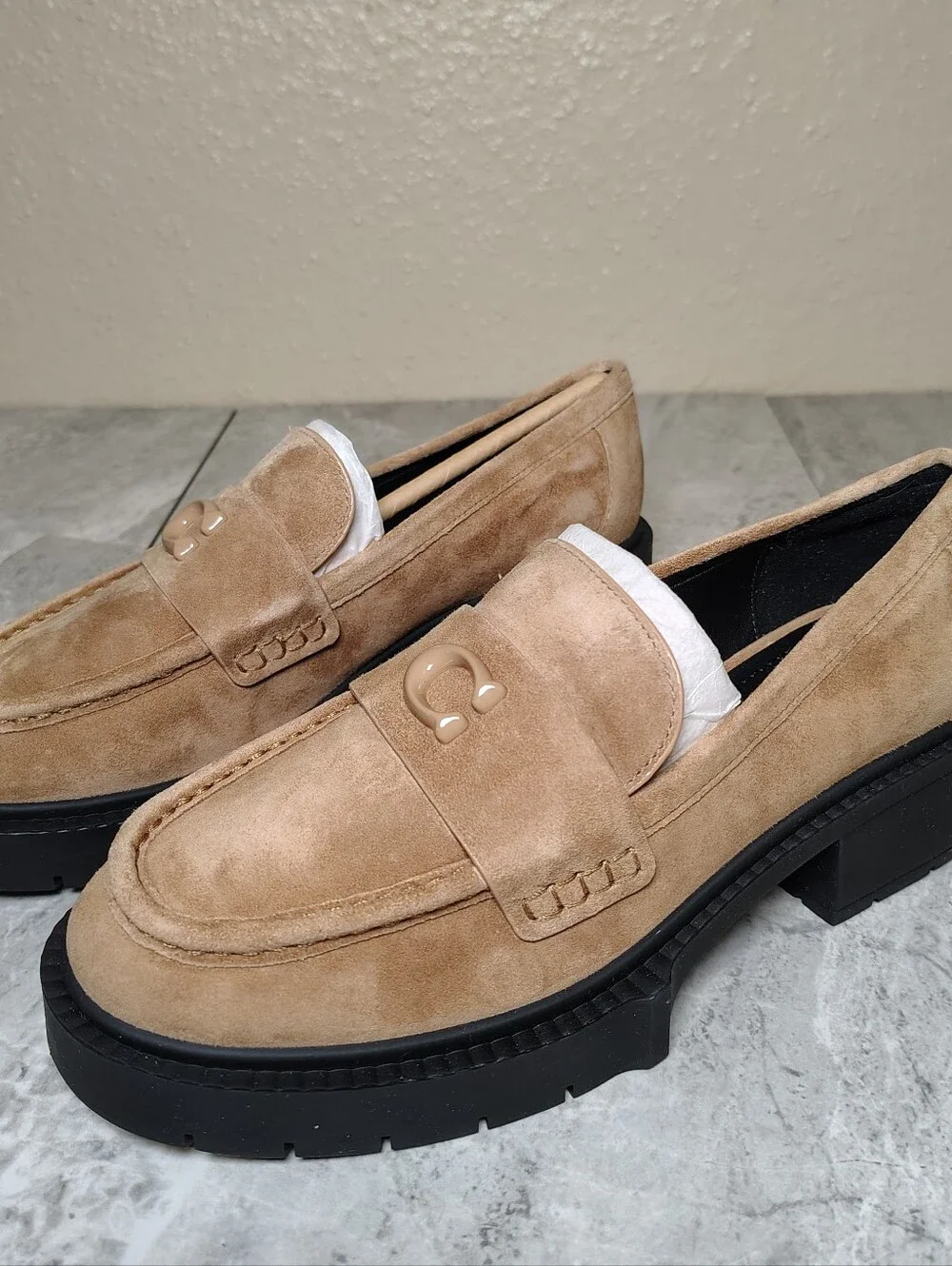 Coach Leah Suede Preppy Loafers Peanut Platform Lug Chunky 6.5